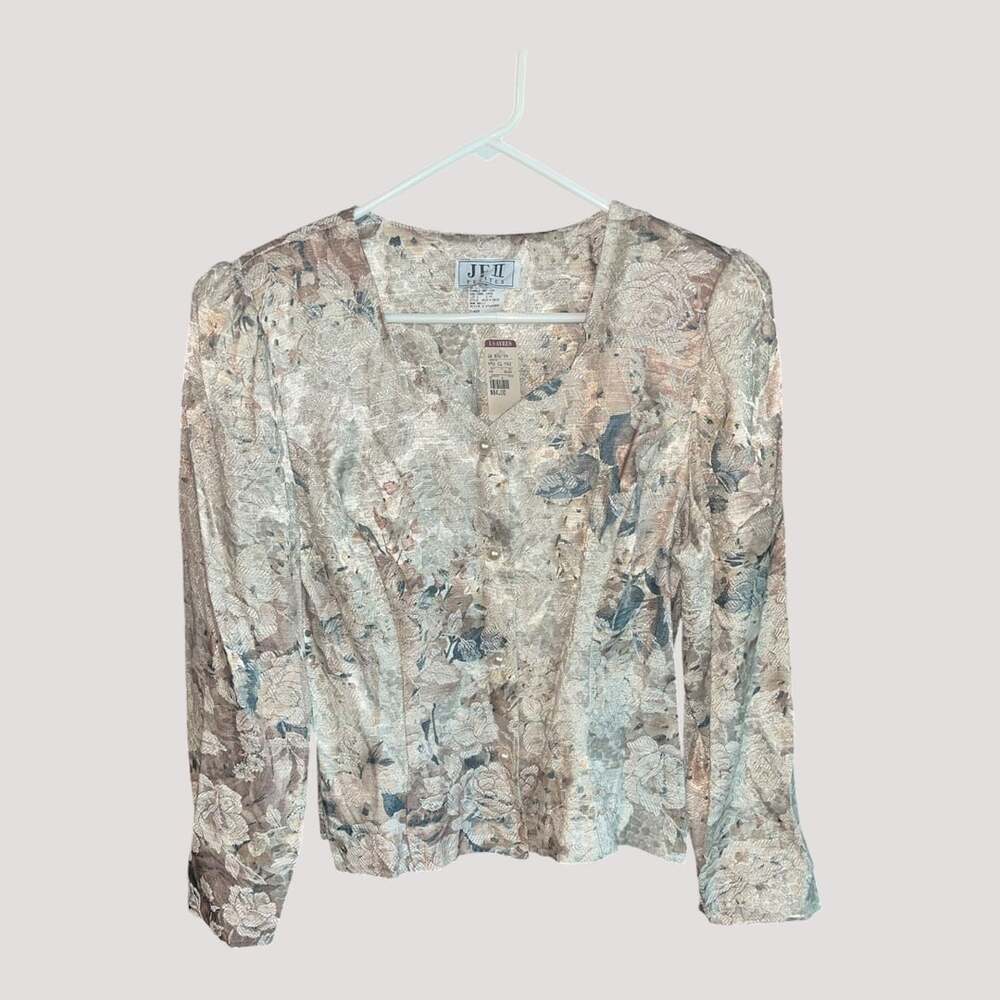 JF II Petites Vintage Floral Brocade Button-Down Blouse Size 14P